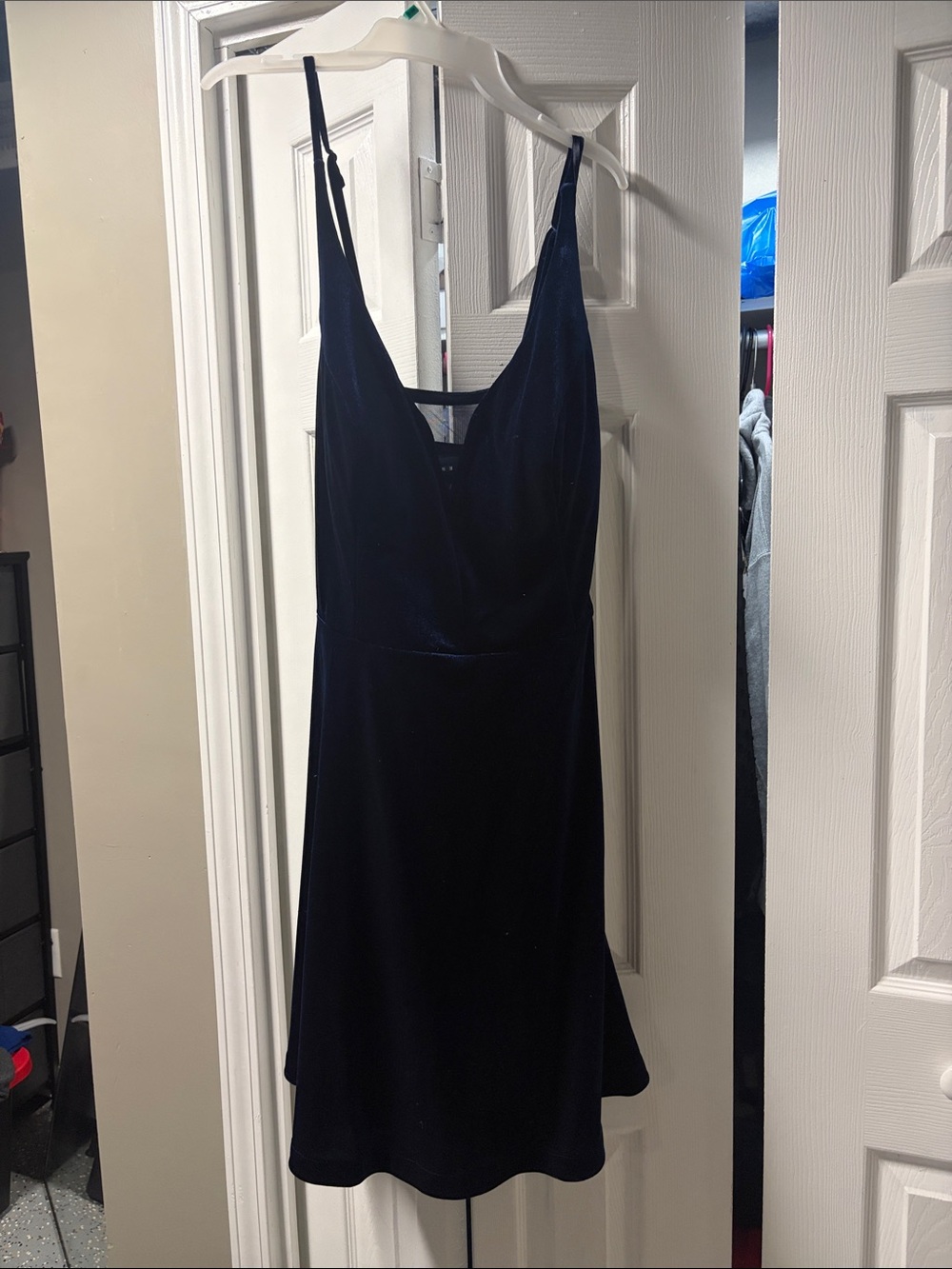 Navy Velvet Slip Dress with V-Neck